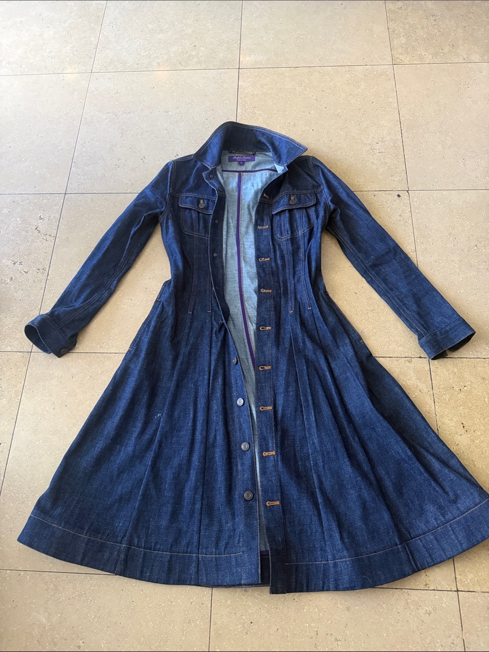 Ralph Lauren Purple Label Indigo Denim Long-Sleeve Flared Maxi Dress